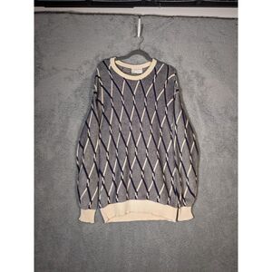 Lord Jeff Women's 100% Fine Cotton Argyle Sweater SZ L Blue, White Preowned